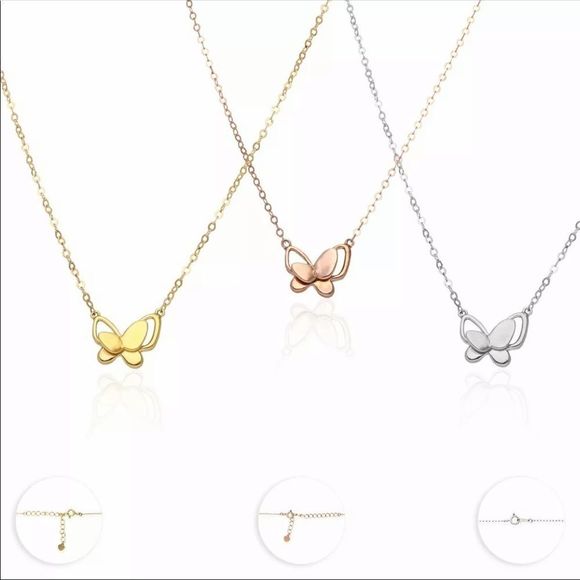 14K Yellow Rose White Gold Solid Silver Butterfly